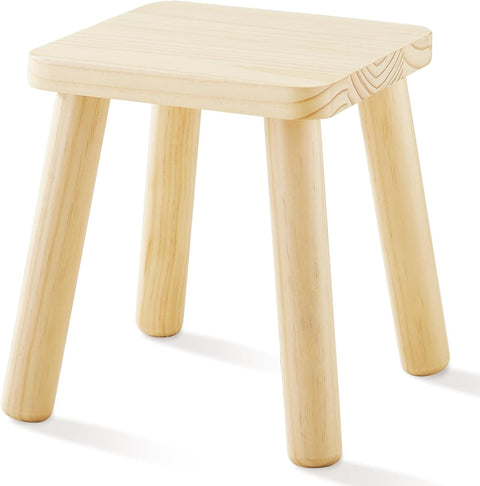 The Square Wooden Stool, 1 Pack is a small and simple step stool for kids, made from solid wood with a square seat and four round legs.