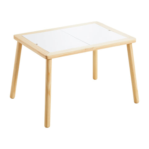 The Sensory Table w/o bins is a small wooden table featuring four straight legs, a light wood frame, and a white tabletop.