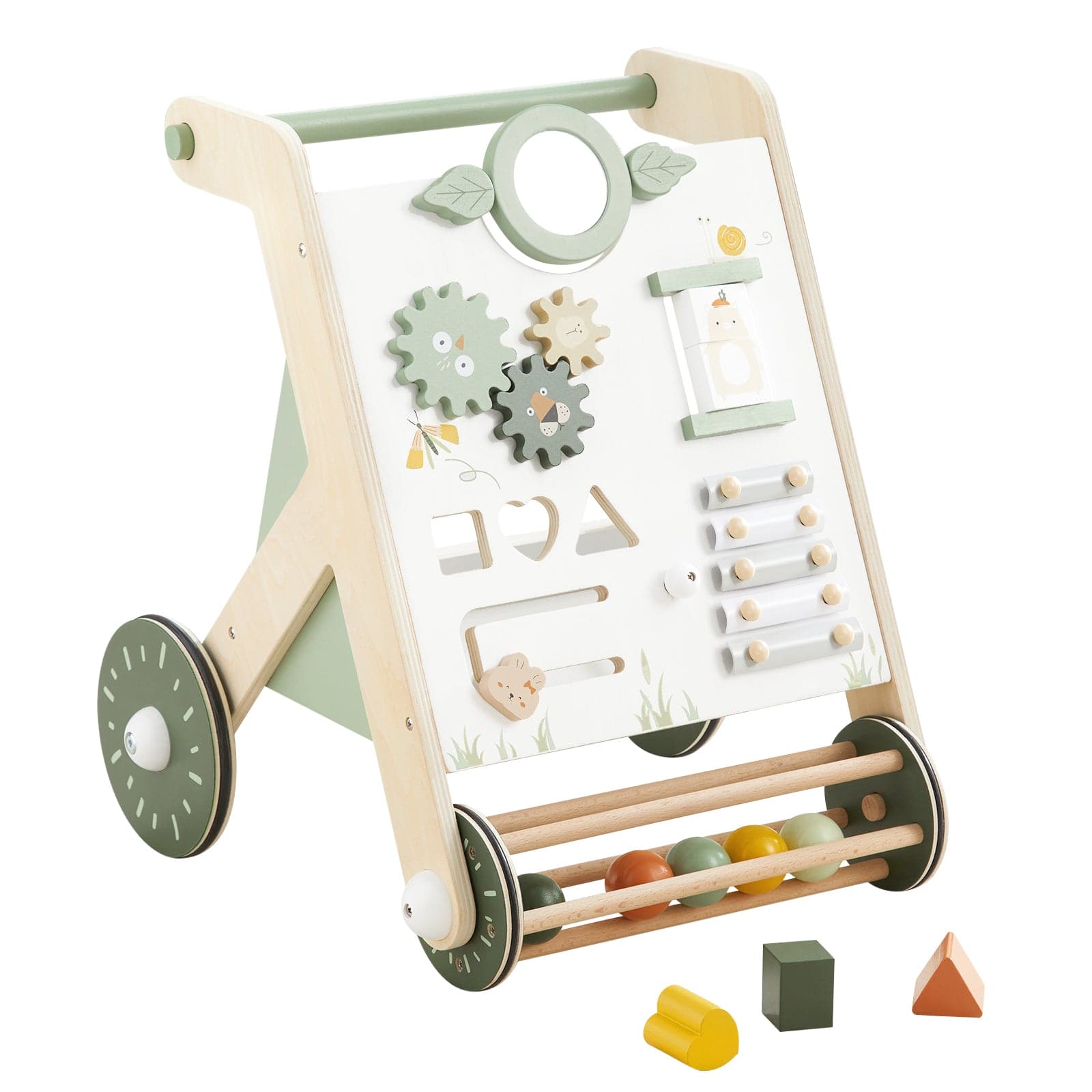 beright Wooden Baby Walker with Roller Green