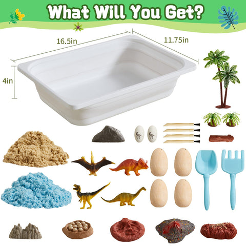 Sensory Table w/ 1 large bin +  Dinosaur Sensory Bin Sand Toys Set