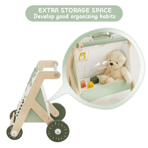 Wooden Baby Walker with Roller, Green