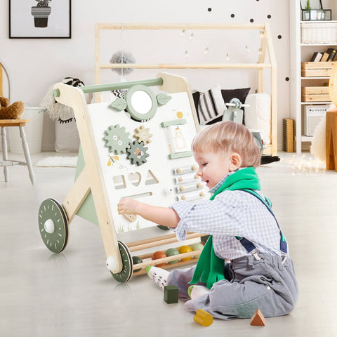 Wooden Baby Walker with Roller, Green