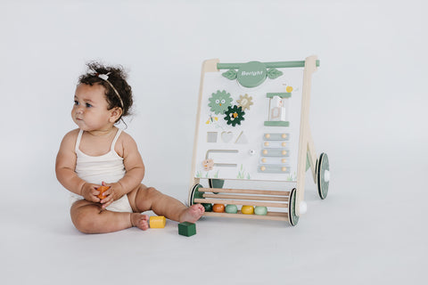 Wooden Baby Walker with Roller, Green