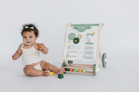 Wooden Baby Walker with Roller, Green