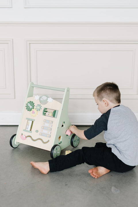 Wooden Baby Walker with Roller, Green