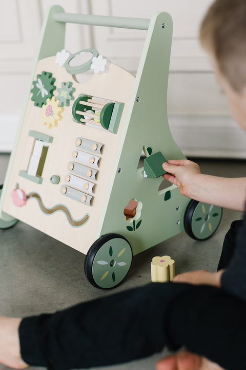 Wooden Baby Walker with Roller, Green